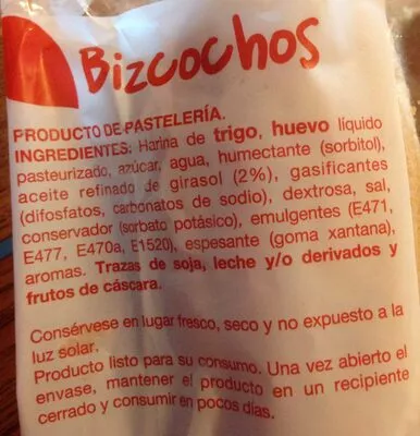 Lista de ingredientes del producto Bizcochos Hacendado 