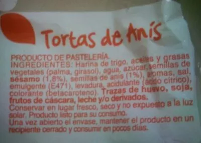 Lista de ingredientes del producto Tortas de anís crujientes y deliciosas Hacendado 