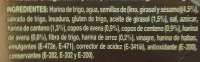 Lista de ingredientes del producto Pan de molde multicereal Hacendado 460 g