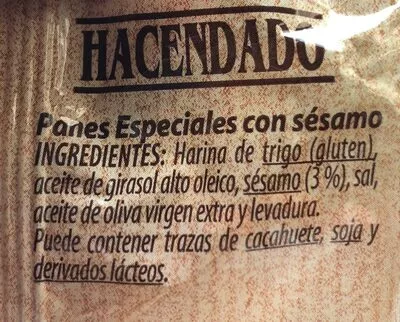 Lista de ingredientes del producto Crissini sésamo Hacendado 200 g