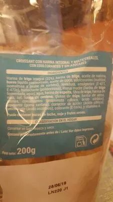 Lista de ingredientes del producto Croissant sin azucares añadidos integral Hacendado 