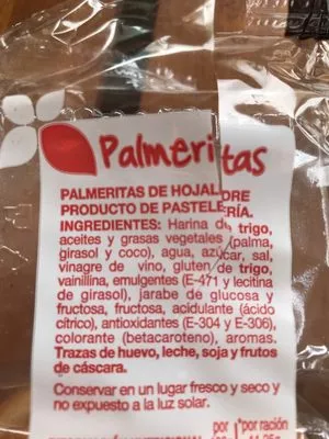 Lista de ingredientes del producto Palmeritas Hacendado 270g (24 unidades)