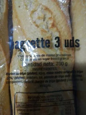 Lista de ingredientes del producto Baguette 3 uds Mercadona 