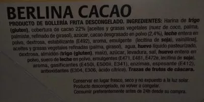 Lista de ingredientes del producto Berlina cacao Mercadona 