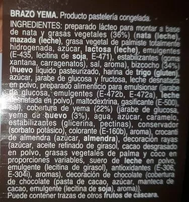 Lista de ingredientes del producto Brazo yema  