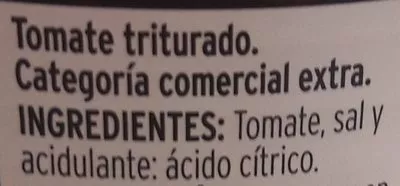 Lista de ingredientes del producto Tomate triturado Eroski 400 g