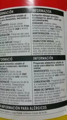 Lista de ingredientes del producto Soluble al cacao Eroski 900 g