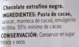 Lista de ingredientes del producto Chocolate Extrafino Negro Eroski 150 g