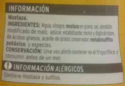 Lista de ingredientes del producto Mostaza Eroski 300 g