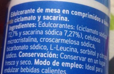 Lista de ingredientes del producto Edulcorante en comprimidos Eroski 