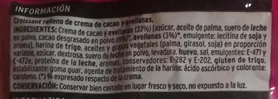 Lista de ingredientes del producto Croissant relleno de crema de cacao y avellanas Eroski 315g