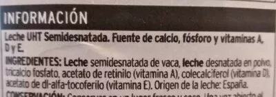 Lista de ingredientes del producto Leche semidesnatada con calcio Eroski 