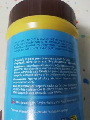 Lista de ingredientes del producto Sannia - Soluble al cacao Eroski 400 g