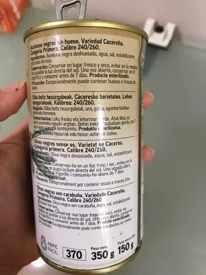 Lista de ingredientes del producto Aceitunas negras sin hueso Eroski 