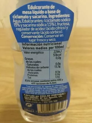 Lista de ingredientes del producto Edulcorante líquido Eroski 125 ml