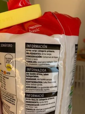 Lista de ingredientes del producto Arroz largo Eroski Eroski 