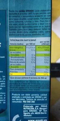 Lista de ingredientes del producto Caldo de Pollo Eroski 