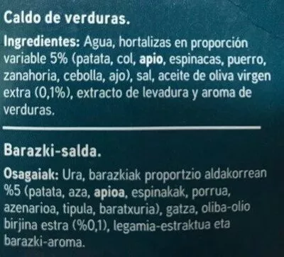 Lista de ingredientes del producto Caldo de verduras Eroski 