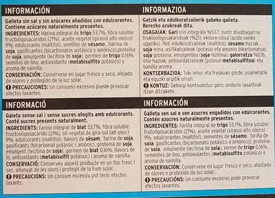 Lista de ingredientes del producto galletas Eroski sin sal y sin azúcares añadidos Eroski 600 g