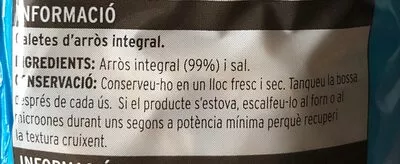 Lista de ingredientes del producto Tortitas de arroz integral Eroski 