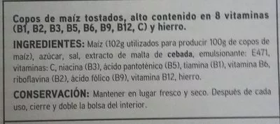 Lista de ingredientes del producto Corn flakes eroski Eroski 