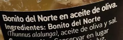 Lista de ingredientes del producto Bonito del norte en aceite de oliva Eroski 