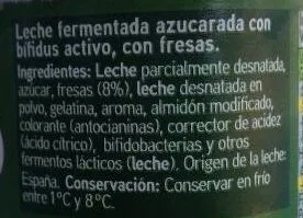 Lista de ingredientes del producto Yogur biactive con fresas Eroski 500 g