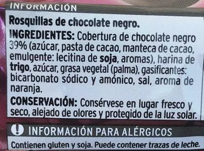 Lista de ingredientes del producto Rosquillas chocolate negro Eroski 