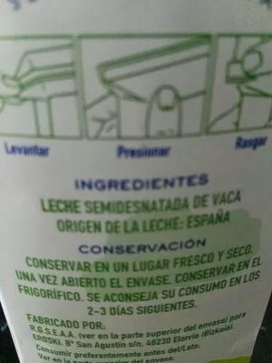 Lista de ingredientes del producto Leche UHT semidesnatada Bomilk 1 L