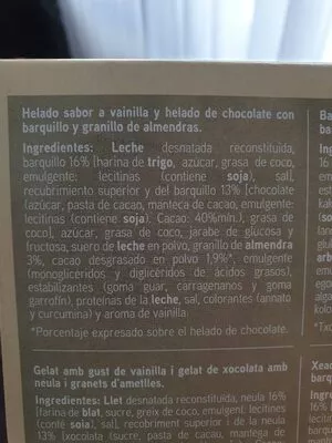 Lista de ingredientes del producto Cono sabor a vainilla y chocolate Eroski 