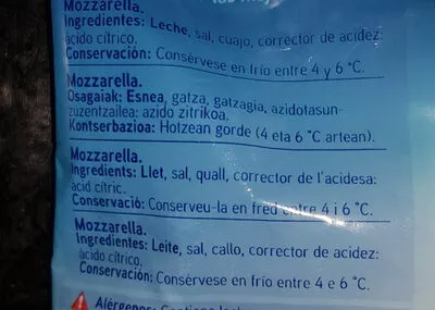 Lista de ingredientes del producto Mozarella Eroski Eroski 