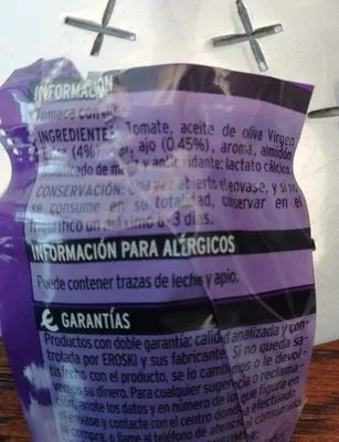 Lista de ingredientes del producto Tumaca con ajo Eroski 