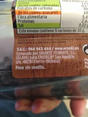 Lista de ingredientes del producto Frutas desecadas Pasa Thompson Eroski 150 g