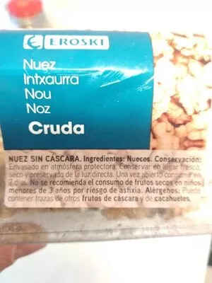 Lista de ingredientes del producto Nuez cruda Eroski 175g