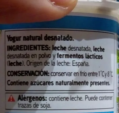 Lista de ingredientes del producto Yogur natural básico Eroski 