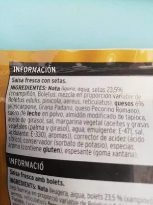 Lista de ingredientes del producto Salsa fresca setas Eroski 