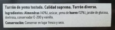 Lista de ingredientes del producto Seleqtia - Turrón de yema tostada Eroski 300 gr