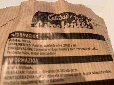 Lista de ingredientes del producto Patatas fritas en aceite de oliva estilo caseras Eroski 