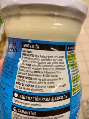 Lista de ingredientes del producto Sannia Salsa Ligera Eroski Sannia 