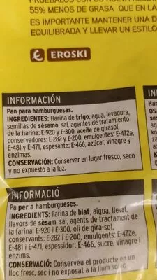 Lista de ingredientes del producto Pan de Hamburguesa Maxi Eroski 