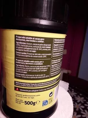 Lista de ingredientes del producto Soluble al cacao Eroski 500 g