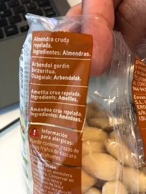 Lista de ingredientes del producto Almendra cruda Eroski 