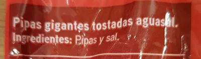 Lista de ingredientes del producto Pipas gigantes tostadas aguasal Eroski 