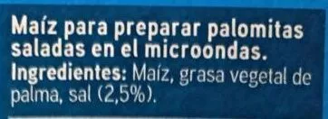 Lista de ingredientes del producto Maíz para palomitas saladas Eroski 300 g (3 x 100 g)