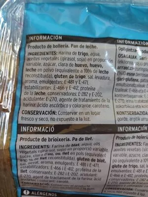 Lista de ingredientes del producto Sannia - Pan de leche Eroski 