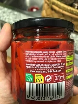 Lista de ingredientes del producto Pimientos asados enteros Eroski 