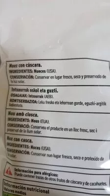 Lista de ingredientes del producto Nuez California Eroski 