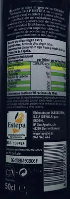 Lista de ingredientes del producto Aceite de Oliva Virgen Extra Hojiblanca Estepa Eroski 50 cl