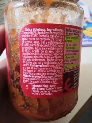 Lista de ingredientes del producto Salsa boloñesa Eroski 