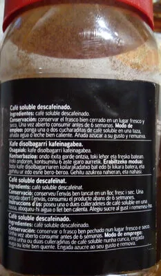 Lista de ingredientes del producto Café soluble descafeinado Eroski 200 g